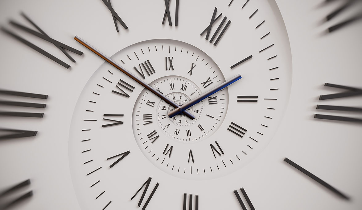 Abstract analog clock with spiraling numbers