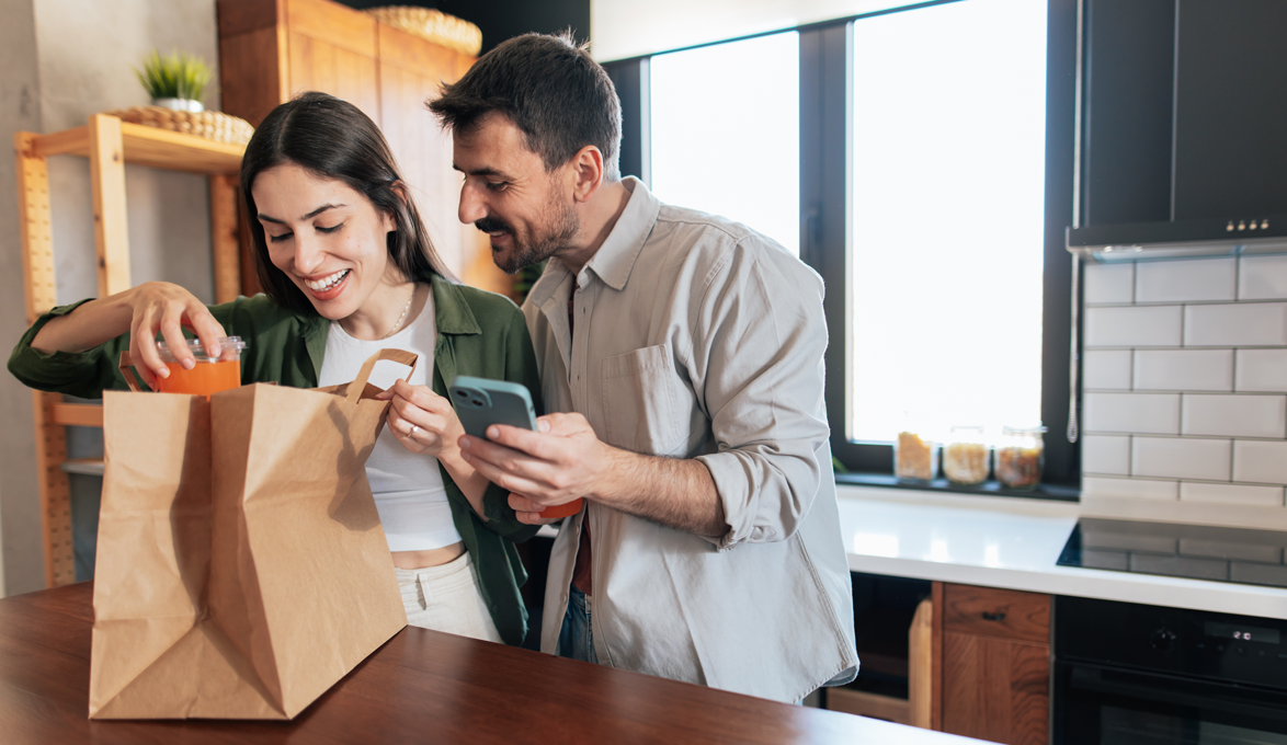 Couple reviewing their delivery order
