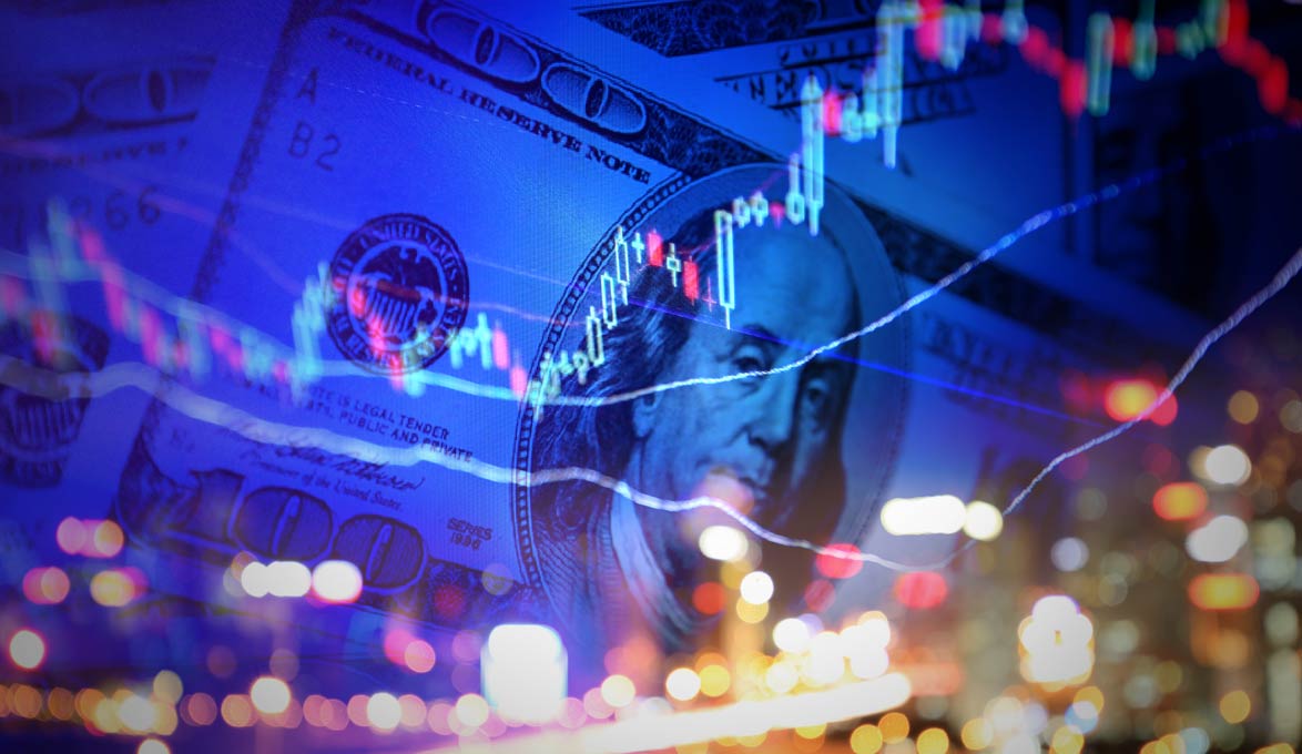 Hundred Dollar Bill and stocks graphic