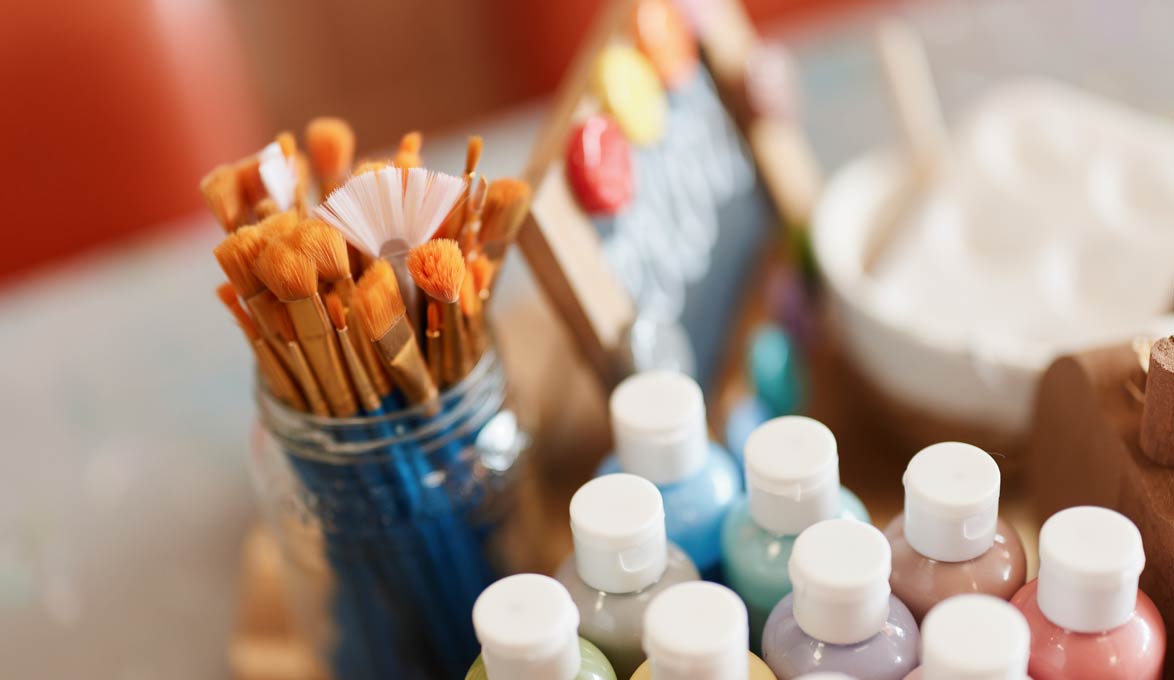 Painting supplies at Fired Fox Art Studio