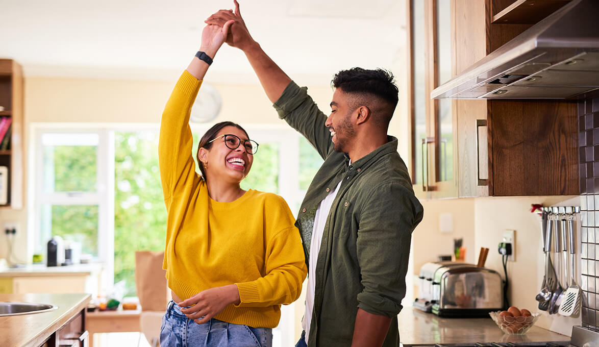 Newlyweds in kitchen