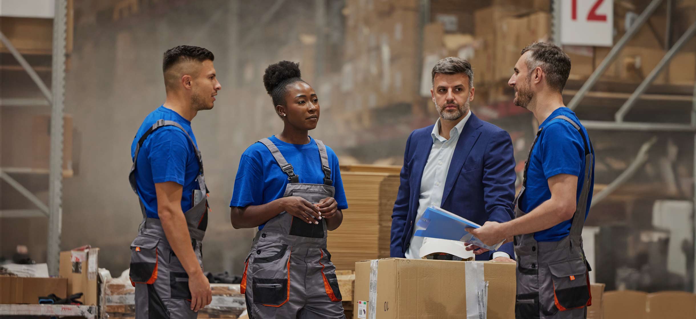 Small business owner in warehouse buying inventory