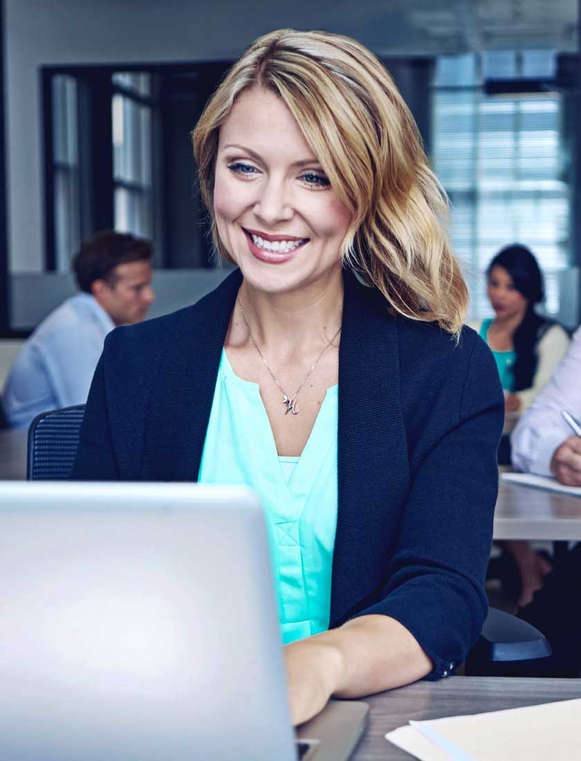 business woman doing integrated payments