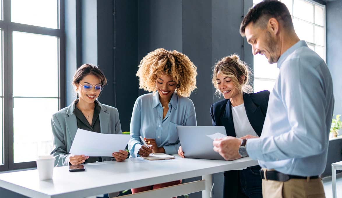 Diverse employees in a group