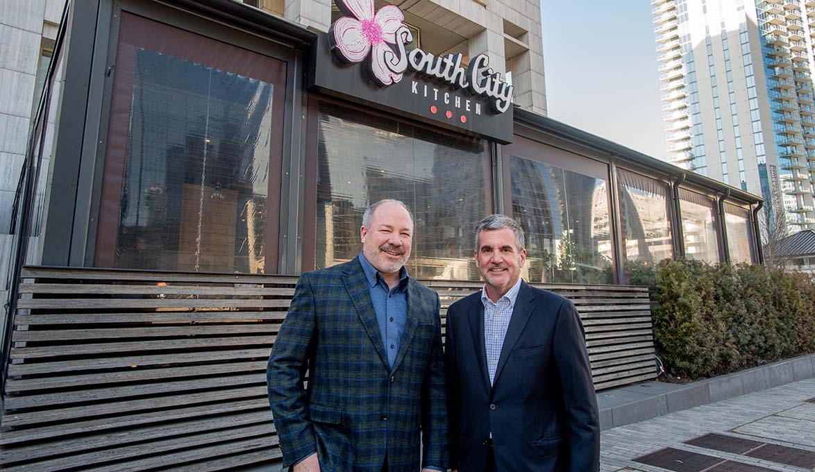 SouthState Brent Adams and Steve Simon of Fifth Group Restaurants in Atlanta