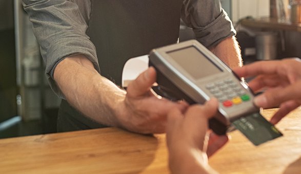 Customer paying for food with card