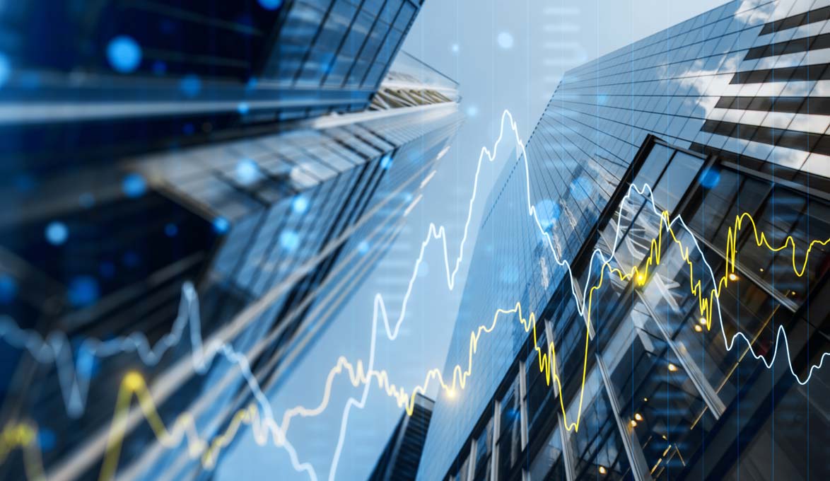 Stock Market Index Against Skyscrapers