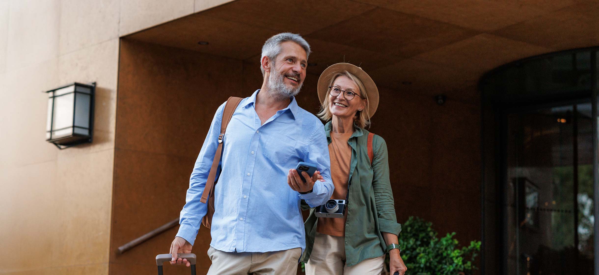 A retired couple traveling