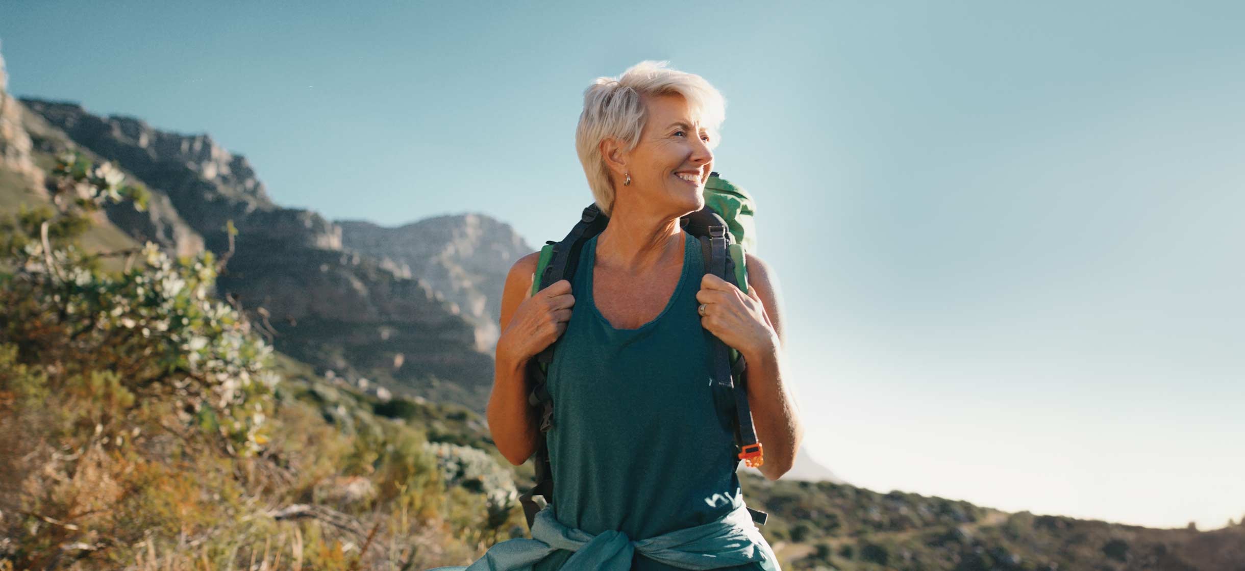 An older woman hiking