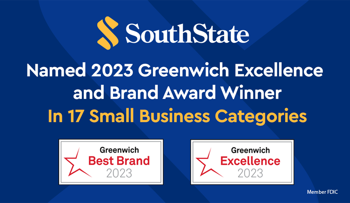 SouthState 2023 Greenich Excellence and brand award winner